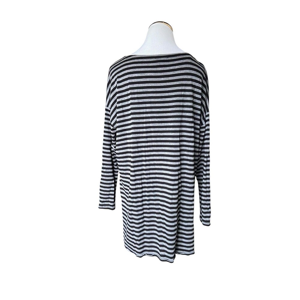 Eileen Fisher Tencel Tunic Top Size M Gray Striped Minimalist Elevated Casual - Picture 4 of 11
